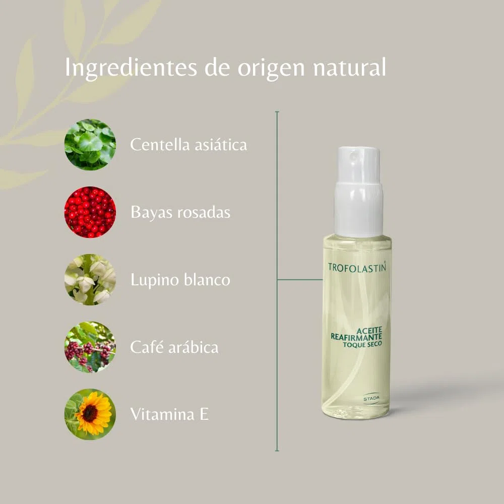 Trofolastin, Aceite Reafirmante Corporal, Hidratación Profunda y Firmeza con Centella Asiática, Bayas Rosadas y Vitamina E, Toque Seco, Piel Más Elástica y Firme, 100ml