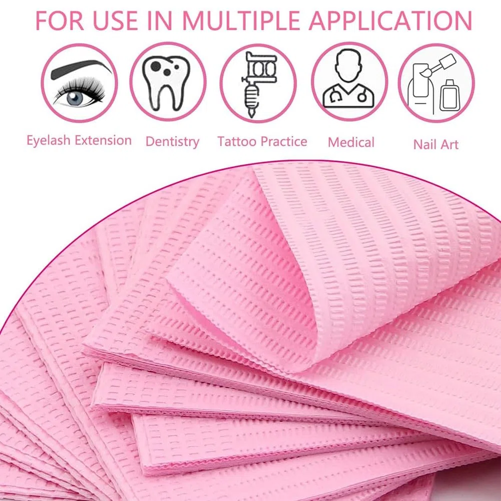 125 toallas de mesa desechables para decoración de uñas, 13 x 17 pulgadas, de papel impermeables para decoración de uñas, almohadillas limpias para tatuajes rosa