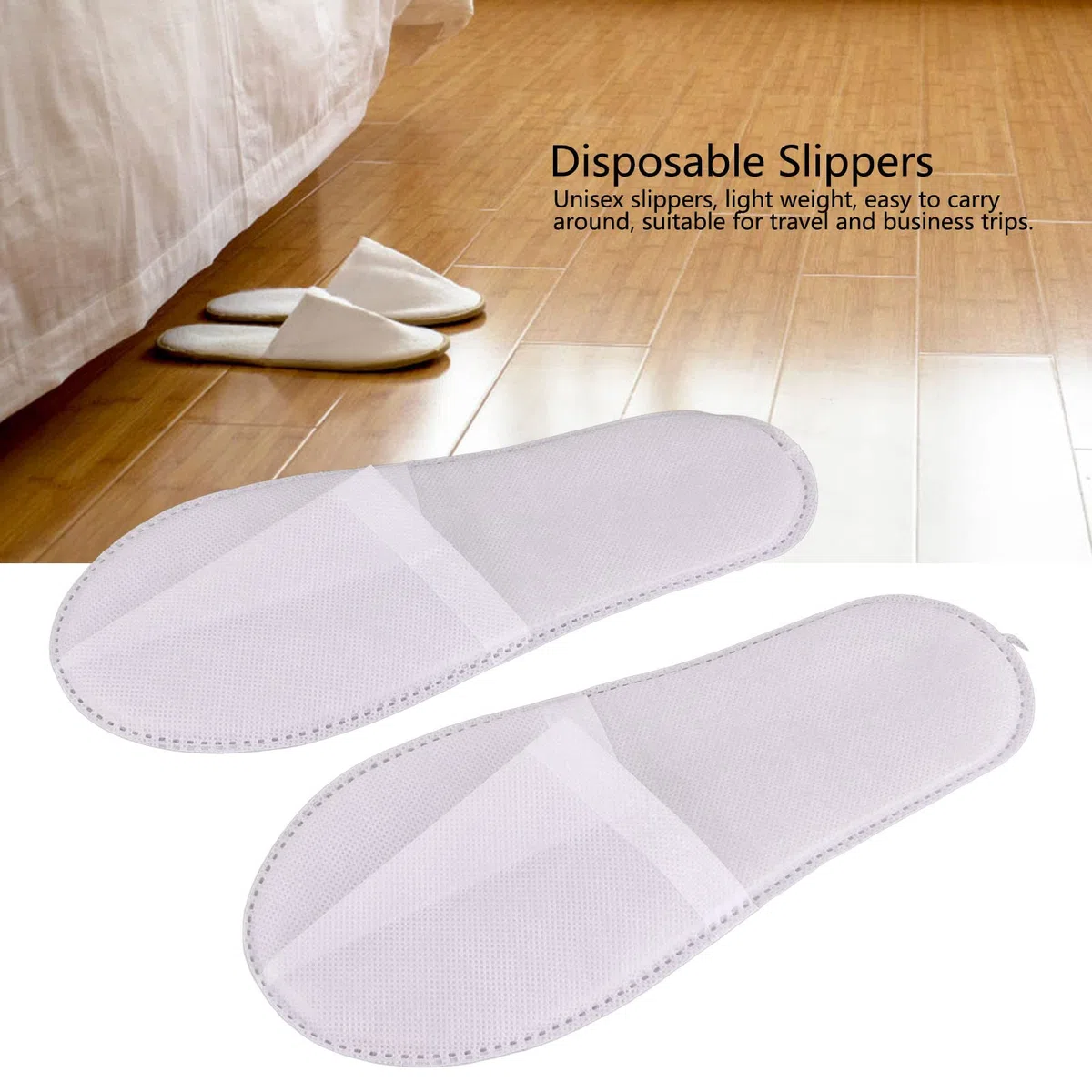 50 Pares de Pantuflas Desechables de Hotel para Interiores, Pantuflas Antideslizantes Unisex Portátiles, Pantuflas de Punta Cerrada de Terciopelo de Algodón para Spa(Pizarra blanca no tejida de 3MM)
