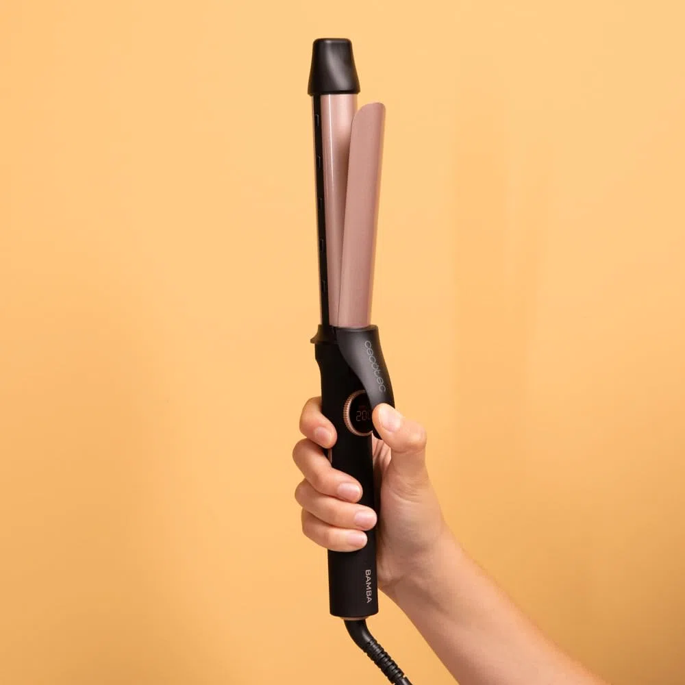 Cecotec Rizador de pelo Bamba SurfCare Curly Sphere. Cilindro de 28 mm de cerámica y turmalina, Menos Frizz, Pantalla, (120ºC-210ºC), Cable giratorio 360º y de 1,8 m, Apagado automático, Punta fría