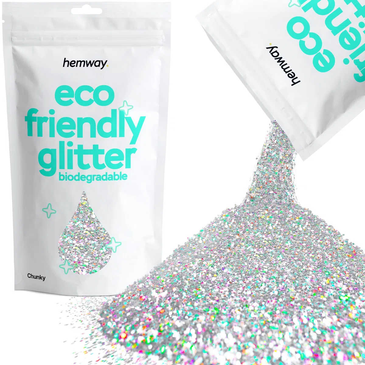 Hemway Eco Friendly Biodegradable Glitter 100g / 3.5oz Cosmético Bio Safe Chispa Vegana para la cara, Sombra de ojos, Craft - 1/40" 0.025" 0.6mm - Plata holográfica