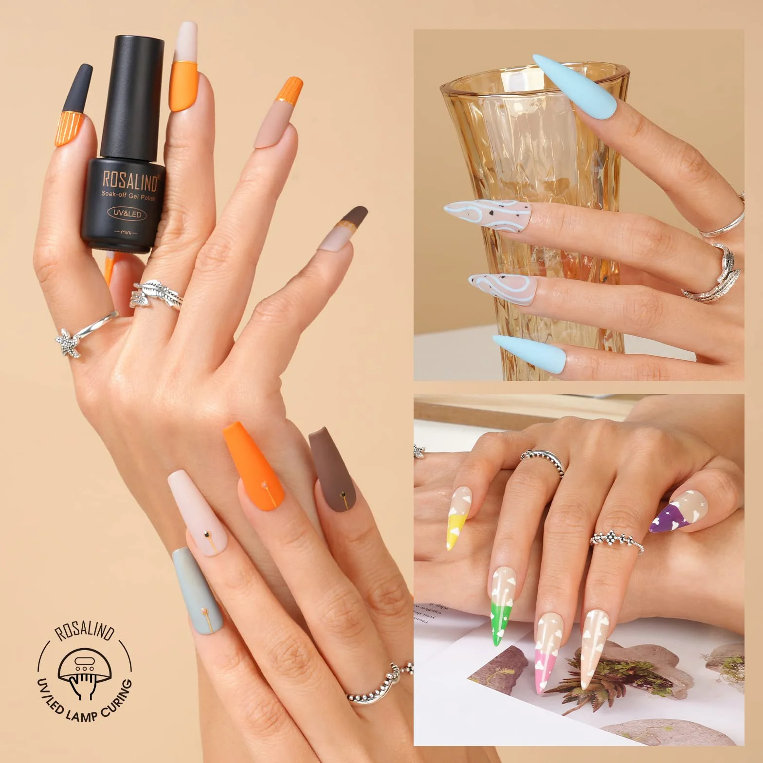 ROSALIND 48 Pcs Esmalte Semipermanente, 45 Colores Pintauñas Semipermanentes Remojo con Base, Top Coat Brillante y Mate, Esmalte de Uñas Semipermanentes de Nude Verde Violeta Para