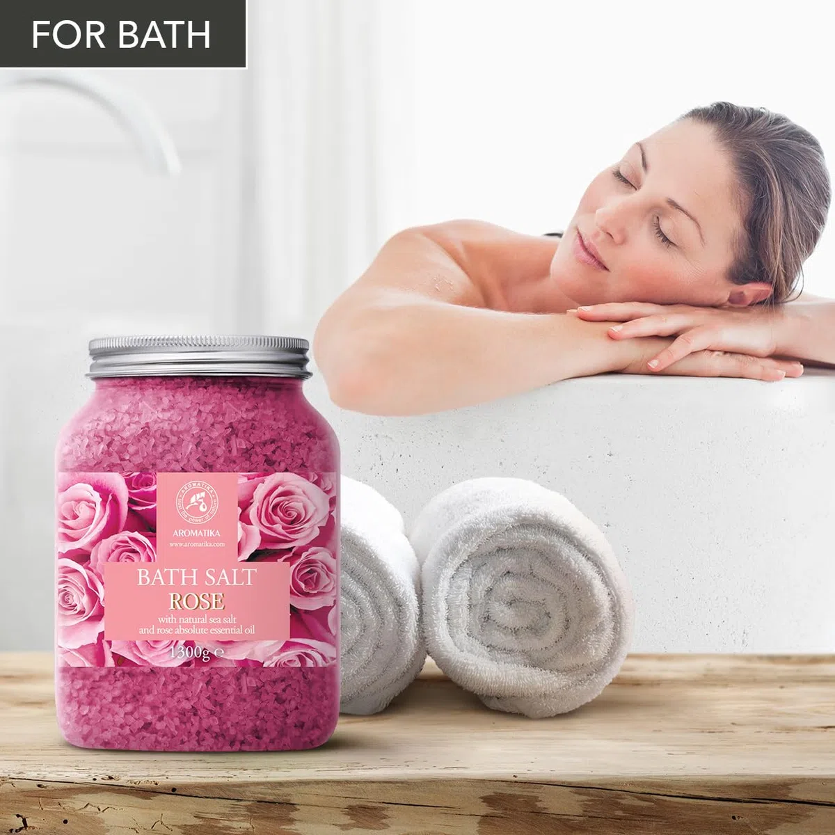 Sal de Baño de Rosas 1300g - Sal Marina con Aceite Esencial de Palisandro 100% Natural - Sal de Baño Natural Rosas para Dormir Bien - Alivio del Estrés - Belleza - Corporal - Relajación