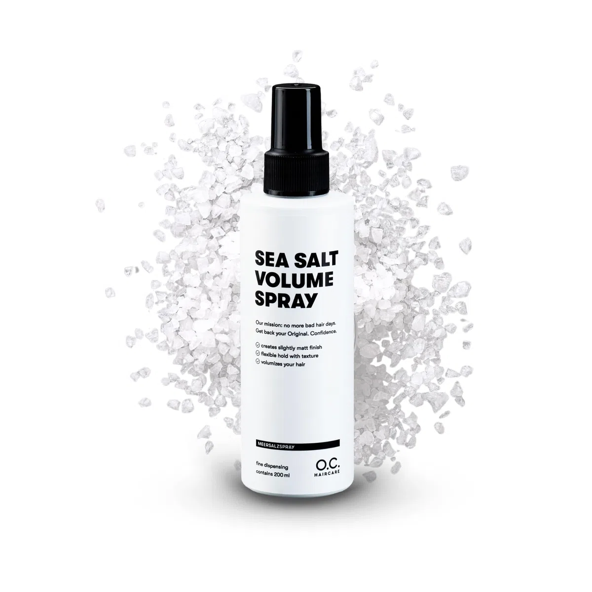 O.C. HAIRCARE Sea Salt Spray – 200 ml spray de sal marina para el cabello – prueba 30 días sin riesgos – potenciador de volumen para una sensación más completa del cabello con agarre fuerte – 100%