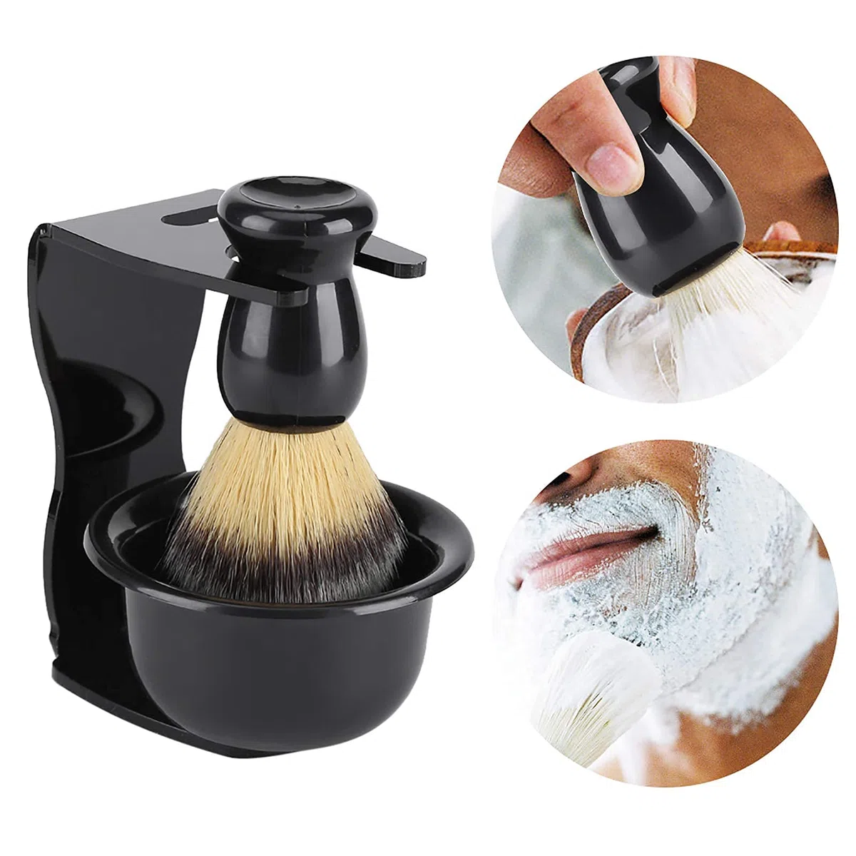 Juego de Afeitado, Soporte de Resina ABS para Afeitar Madera para Hombres, Soporte para Afeitar, Cuenco de acrílico, Juego de brochas con maquinillas de Afeitar manuales