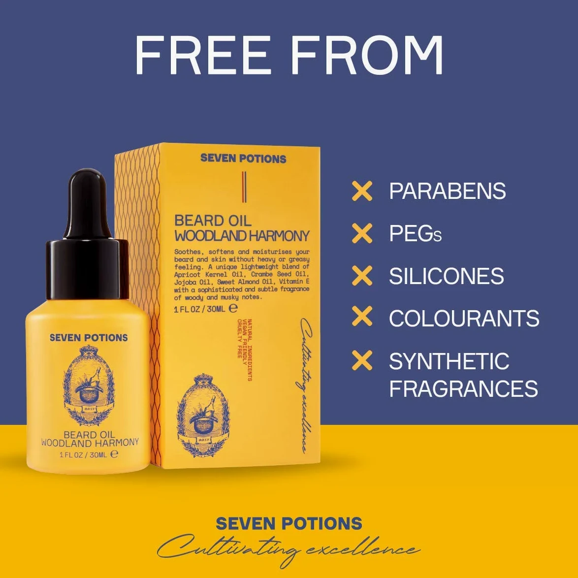 Aceite para Barba Prémium para Hombres de Seven Potions - Suavizante Aceite de Jojoba para Nutrir la Piel, el Pelo, y Evitar la Picazón de la Barba - Natural, Vegano (Woodland Harmony) (30ml)