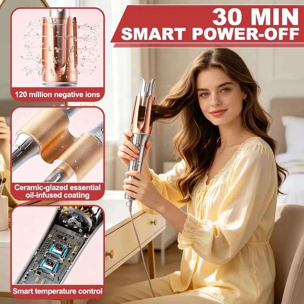 Rizador de Pelo Automatico 25mm, HOVCEH Automatic Curling Iron con Temporizador Inteligente, 3 Ajustes de Temperatura Rizador Pelo Automatico para Cabello Seco y Húmedo