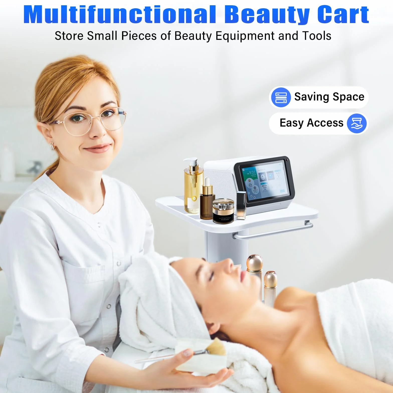 Carro de belleza con ruedas, carrito portátil con ruedas, carrito de belleza multifunción, carrito de belleza, carrito de belleza, con compartimento de almacenamiento para rueda de freno, para