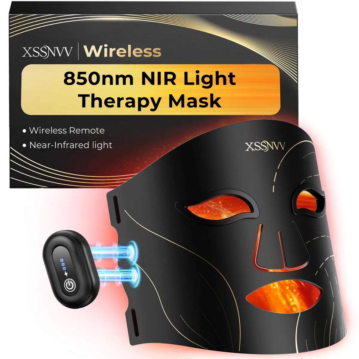 Máscara LED Facial Inalámbrica Recargable, Mascarilla Led de Silicona Flexible con 4 Modos de Luz, 850 nm Infrarrojo Cercano, 272 LEDs, Incluye Protectores Oculares para Cuidado Facial, NVV03
