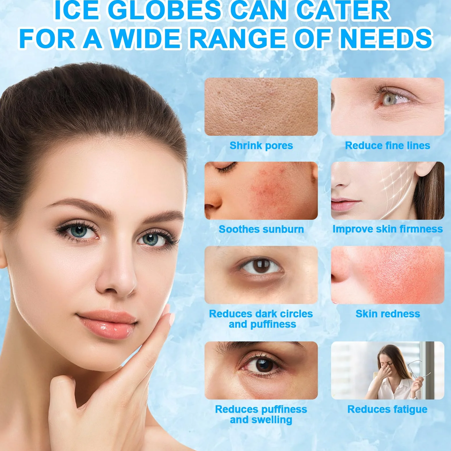 CGBE 2 Piezas Globos de Hielo Facial, Masaje de Hielo Bola para Cara Ojos Cuello, Rodillo de Hielo de Acero Inoxidable, Reduce Las Ojeras y La Hinchazón, Mejora la Circulación Sanguínea