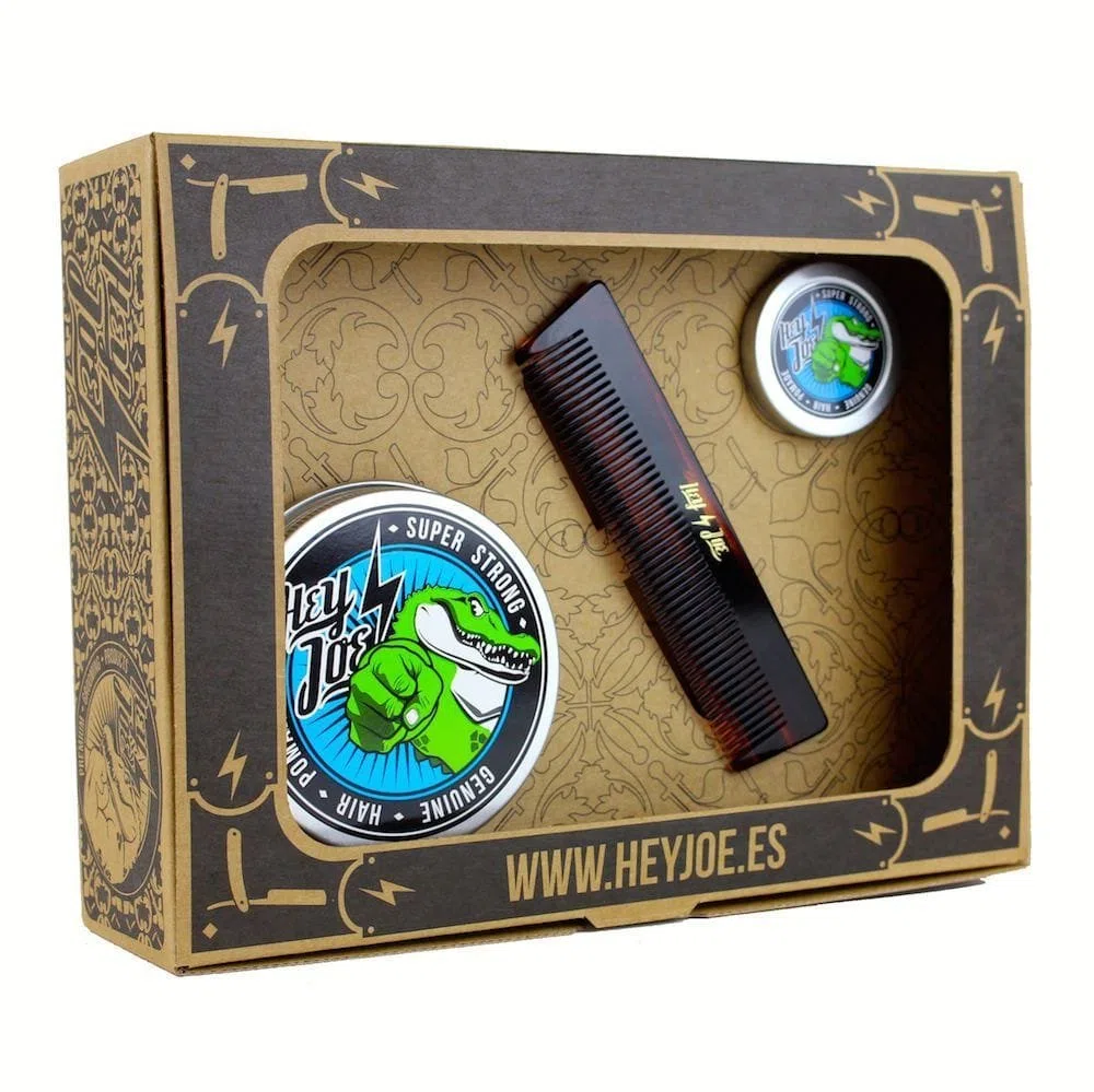 HEY JOE - Pomade Survival Kit SUPER STRONG | Kit pomada EXTRA FUERTE contiene la pomada 100 ml., 15 ml. y nuestro peine de bolsillo hecho a mano