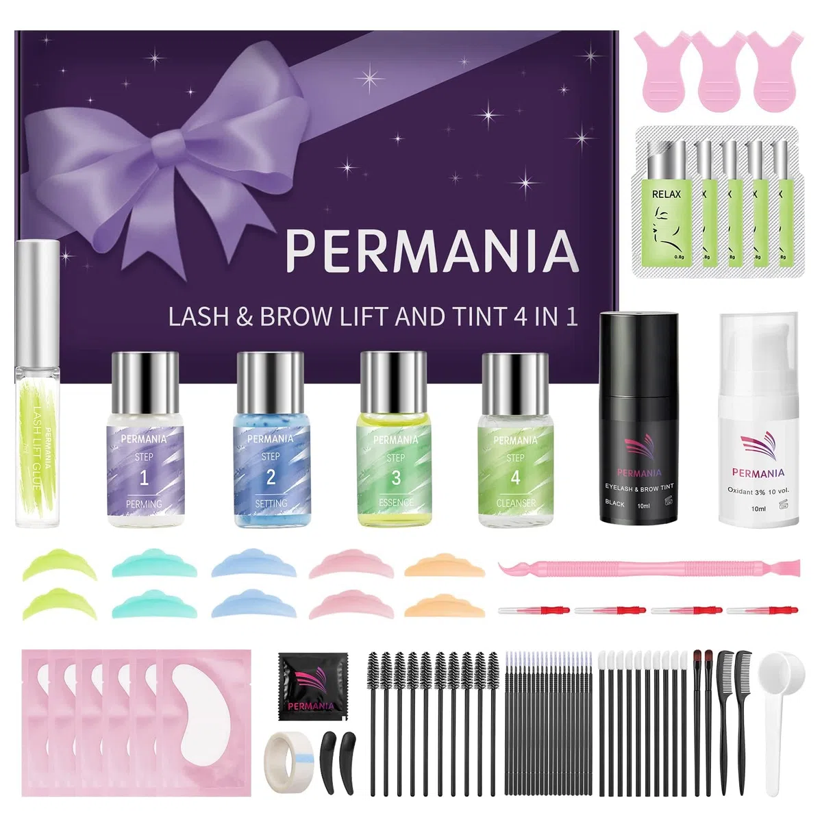 PERMANIA Kit Lifting de Pestañas y Tinte, Negro Tinte Pestañas and Lifting Pestañas, Lash Lift and Tint Kit para Salón y Uso Doméstico, También Funciona en Laminación y Teñido de Cejas