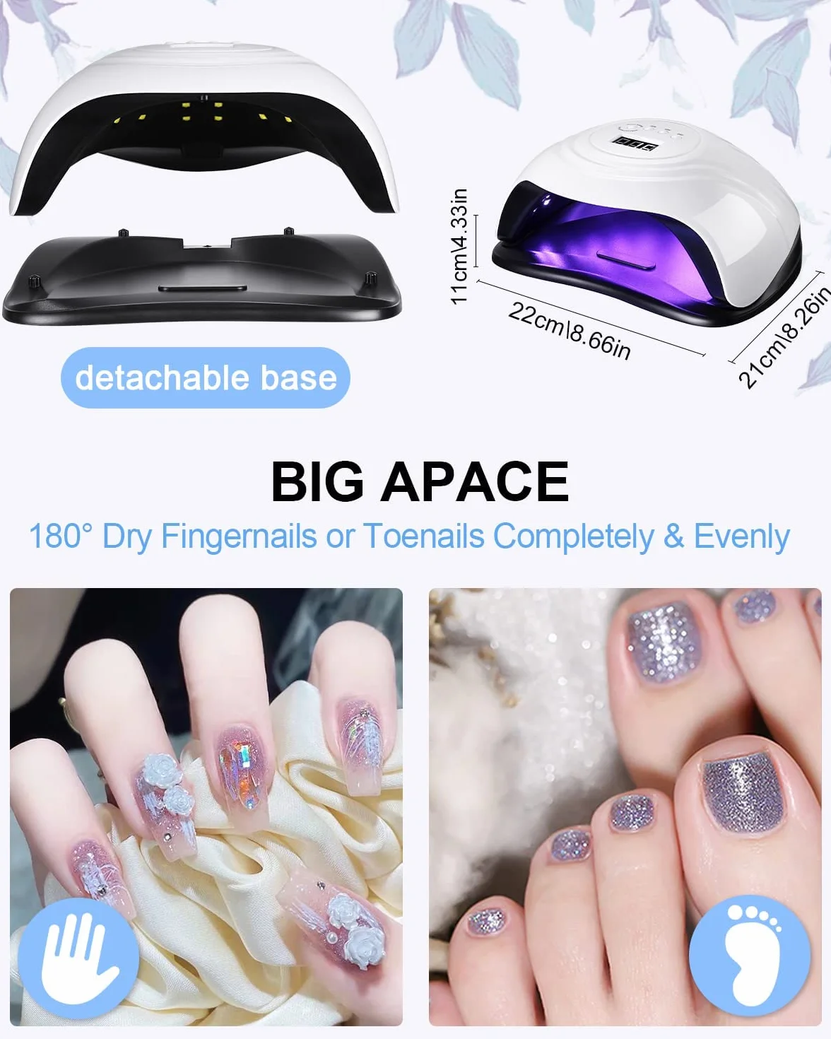 Lámpara UV de secado rápido (168 W, lámpara de uñas profesional, secado rápido, 4 temporizadores de 10/30/60s/99,36 LEDs, gran pantalla LCD extraíble (Classic-White)