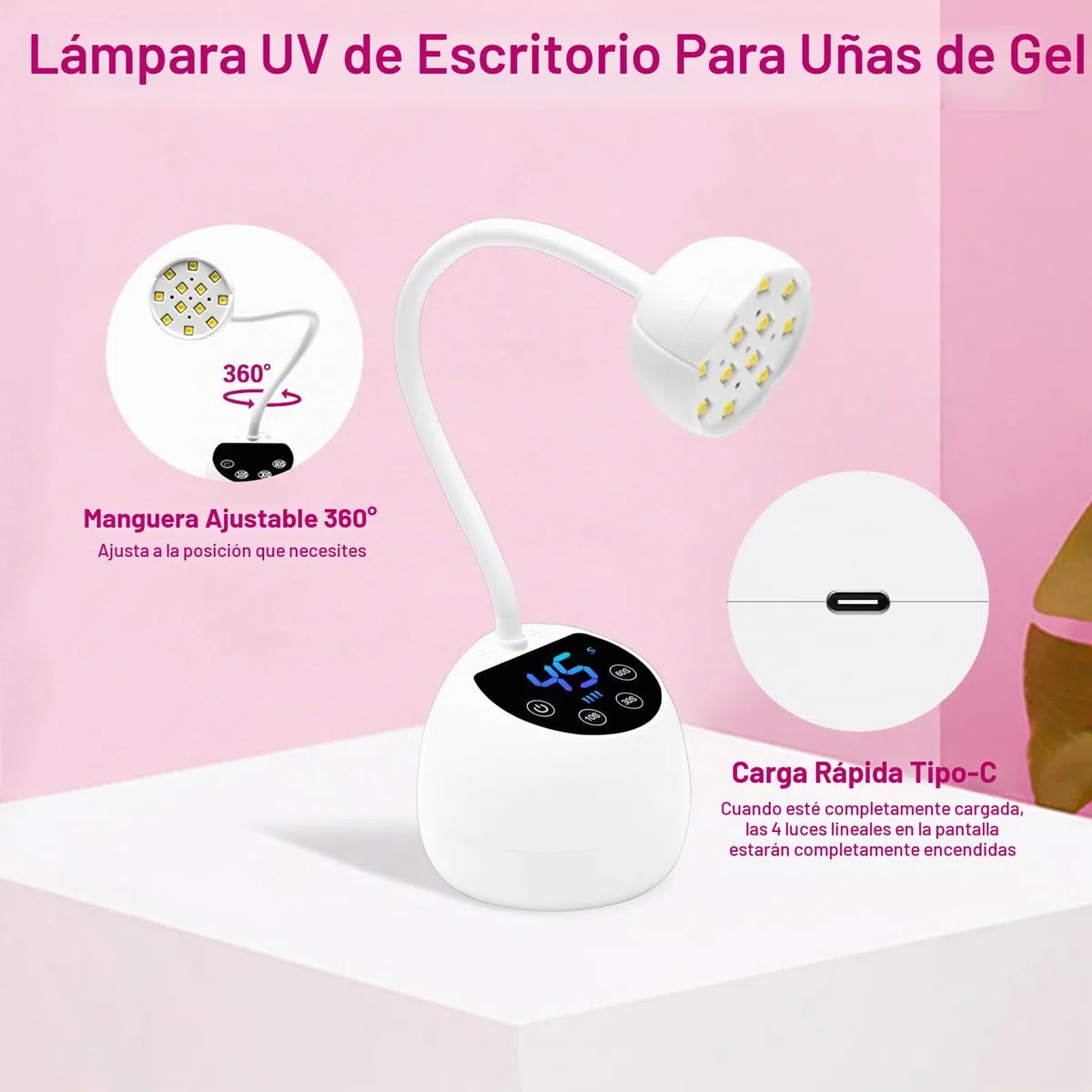 CGBE Mini Lámpara UV Uñas con Sensor Automático Inteligente y Pantalla LCD, 12 Perlas LED Mini Lámpara de Uñas con 4 Modos de Temporizador, 36W Portátil Secador de Uñas Adecuado para Salón y Hogar