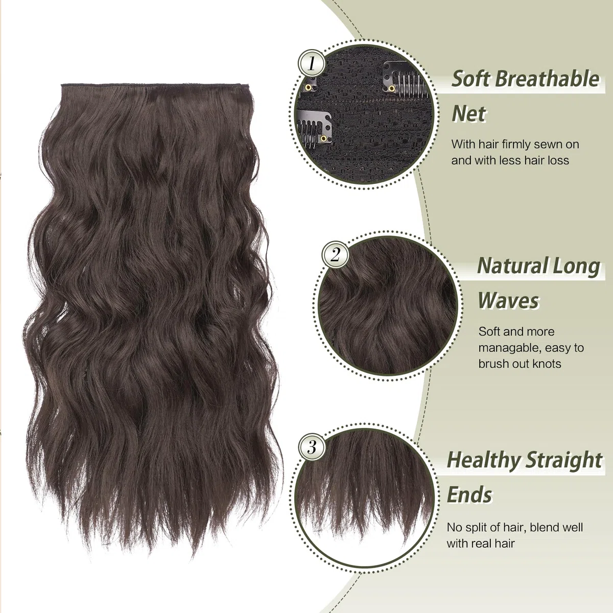 FESHFEN Extensiones de Pelo con Clip Sintéticas Ondulado Natural 40 cm | 4 PCs Postizos Extension Resistentes al Calor para Mujer para Uso Diario Fiestas Eventos, Marrón Negro