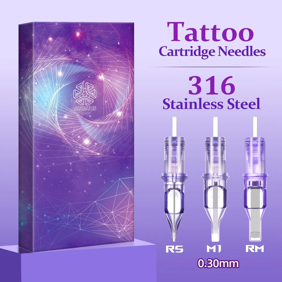 ATOMUS 50pcs Purple Tattoo Cartridge Needles 5pcs 1005RS 7RS 9S 7M1 9M1 11M1 7RM 9RM 11RM 15RM Tattoo Needles for Tattoo Gun Pen Shader Pattern for Pen Rotary Machine Tattoo Supplies