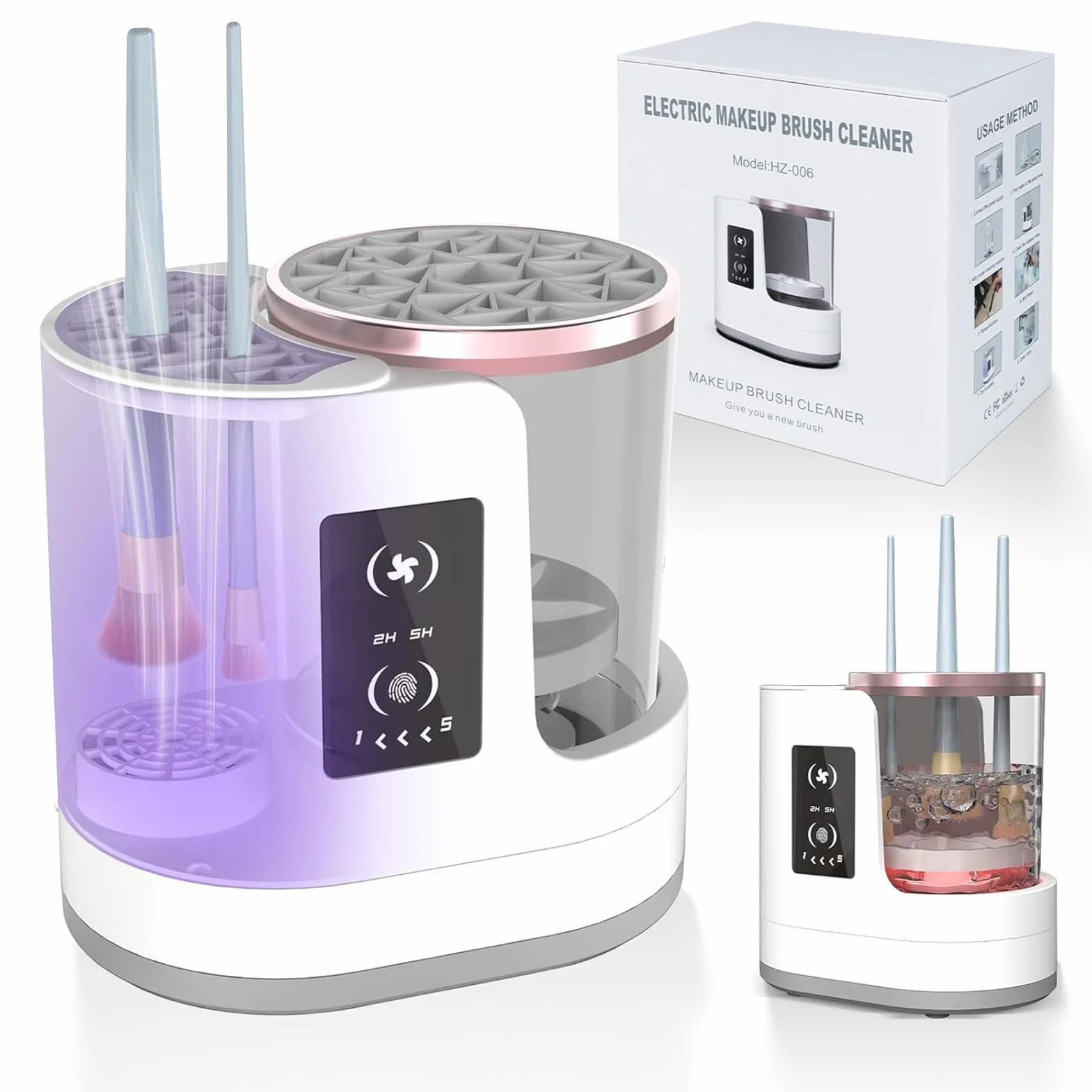 Limpiador eléctrico automático 3 en 1 para pinceles de maquillaje con secador, máquina de limpieza con enchufe para pinceles de maquillaje – incluye estación de secado y cuidado higiénico