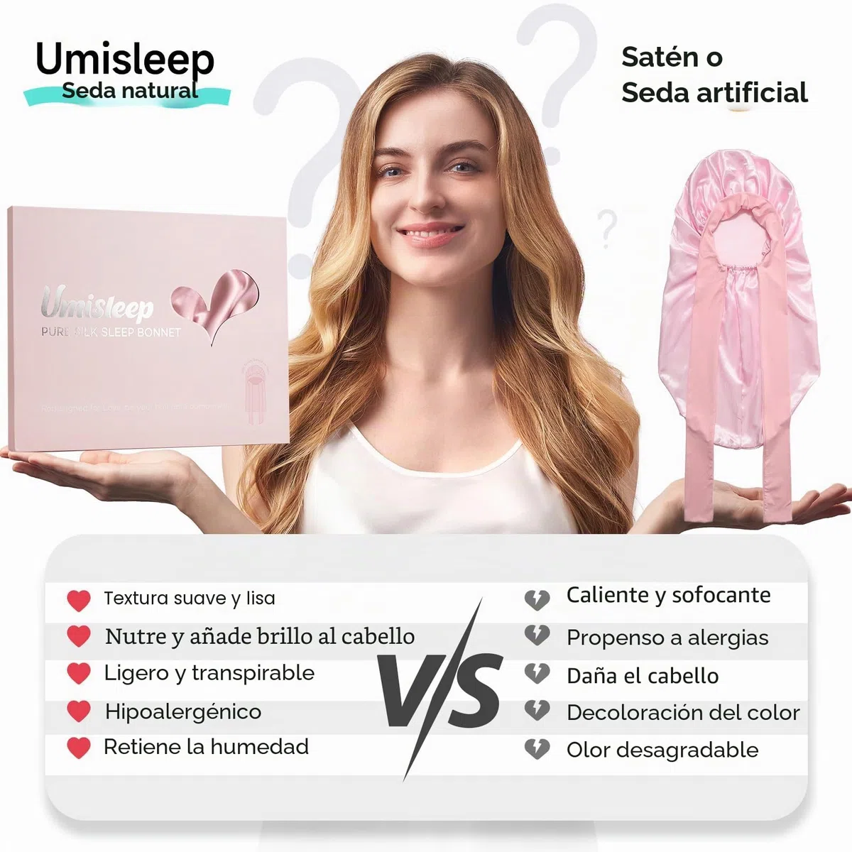 Umisleep 22 Momme 100% Seda de Morera, Gorro de Dormir de Doble Cara, Suave Gorro de Noche para Cabello voluminoso, Transpirable, Banda Ancha Ajustable