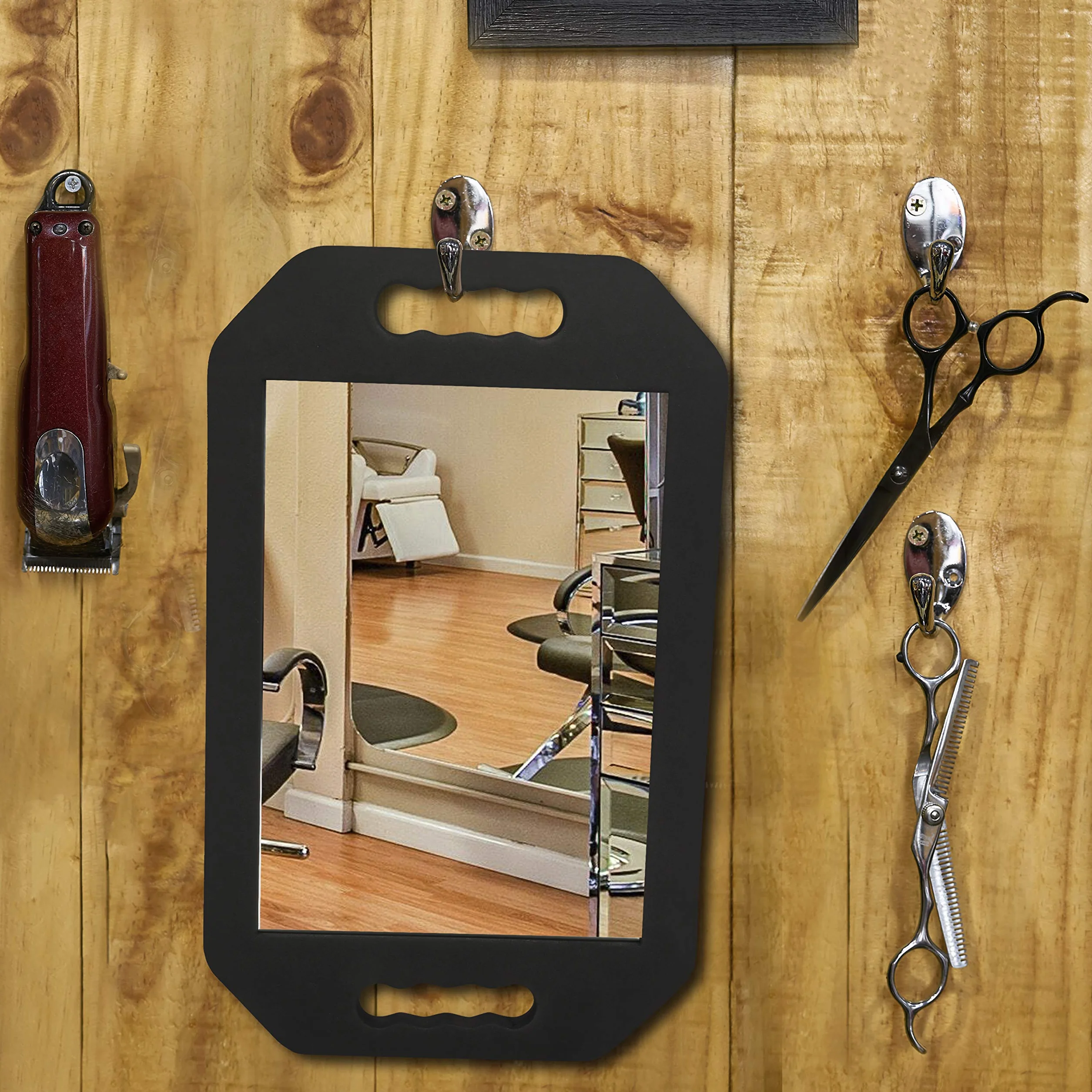 Kurtzy Espejo de Mano Ligero para Peluquería (Pack de 2) - Barbero de Espuma Negro para Salones y Esteticistas - Asa Doble para Cortarse el Pelo y Ver La Parte Trasera de la Cabeza