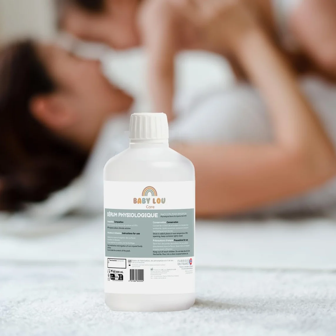 Suero fisiológico en botella 4x500ml | NaCl 0,9% | Fabricado en Francia | Lavado de fosas nasales | Higiene nasal | Para irrigación externa