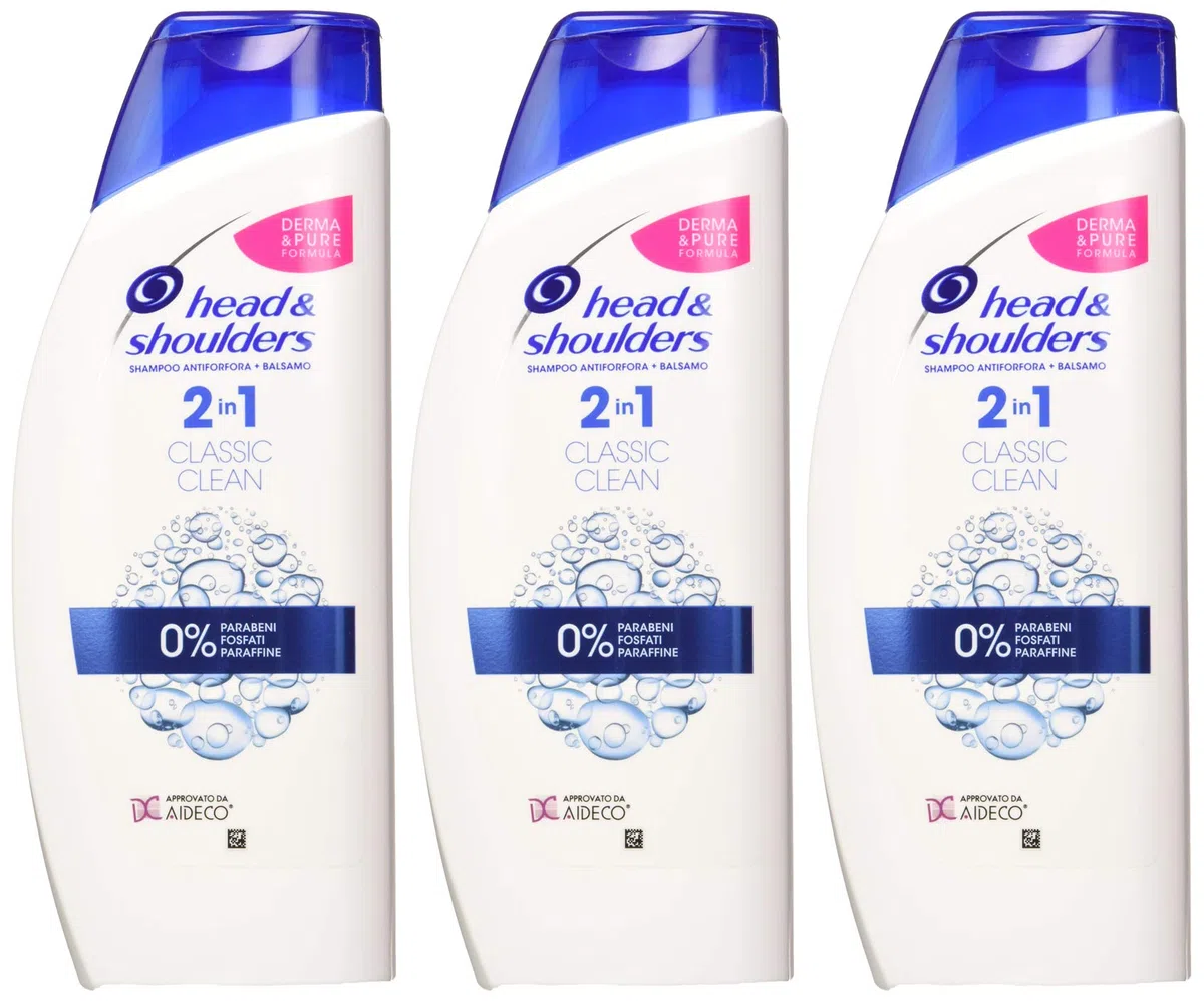 Head & Shoulders Champú anticaspa Classic Clean 2 en 1, champú y acondicionador, paquete de 3 unidades de 540 ml, para cabello graso, sin parabenos, hasta 72 horas de protección