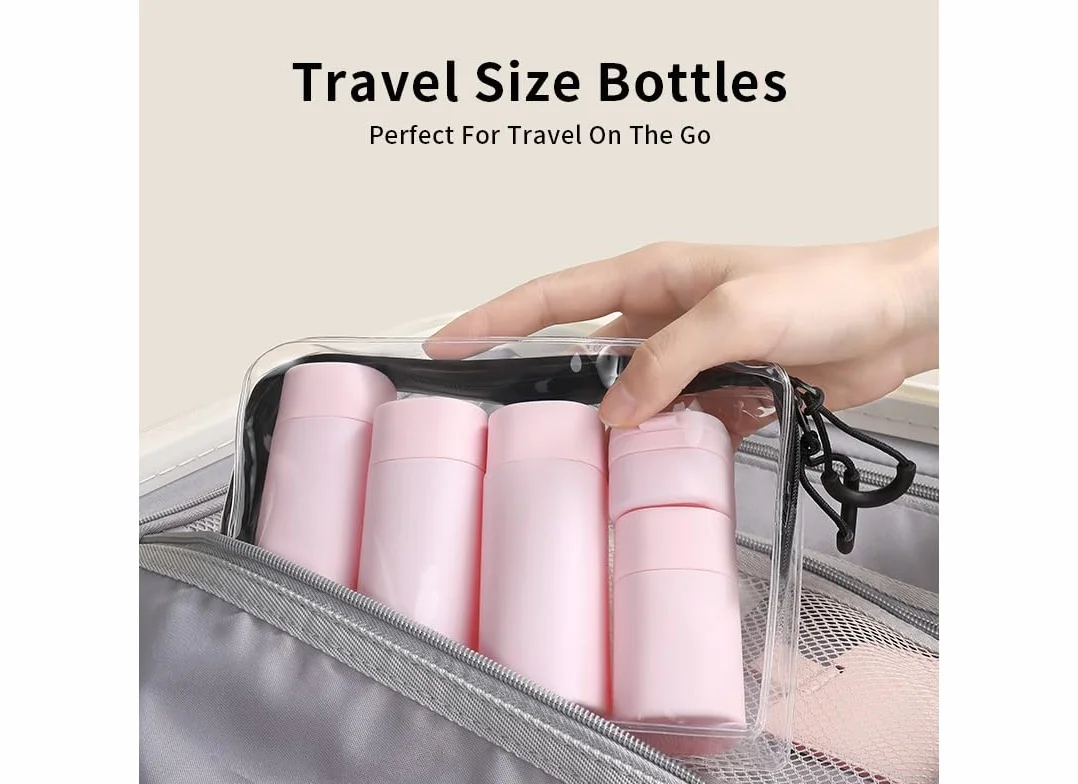 Paquete de 5 Botellas de Viaje Breves y Modernas aprobadas por la TSA, sin BPA, Botellas Recargables para cosméticos, champú, Crema, acondicionador... (Nordic Ancient Antique White)