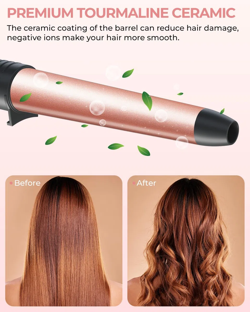 Rizador Pelo 5 en 1, Ohuhu Tenacillas De Pelo Profesional con Barril Cerámico Intercambiable y Guante Protector Para Todo Tipo de Cabello, Calentamiento Instantáneo y Temperatura Ajustable