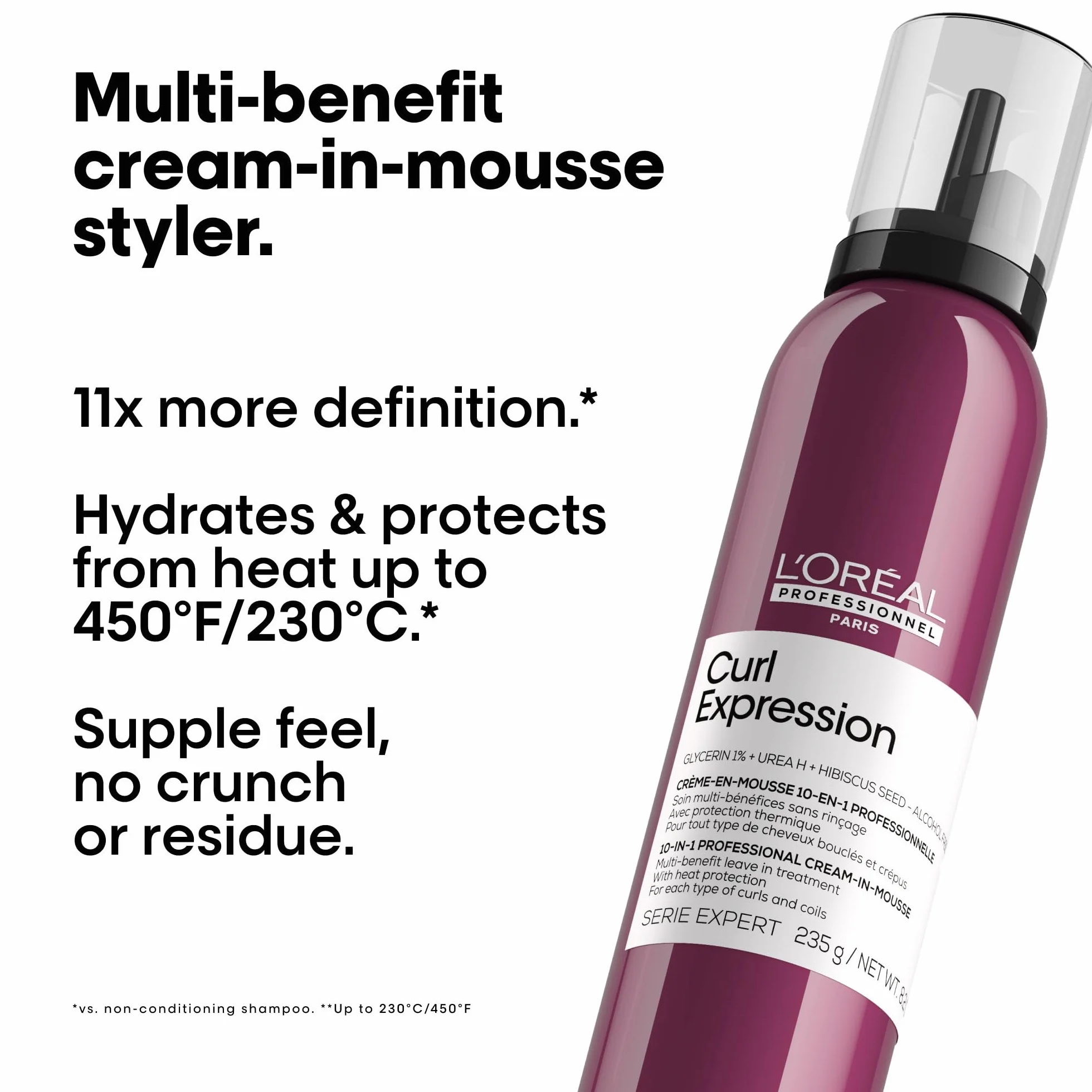 L'Oréal Professionnel Espuma definitiva para cabello ondulado y rizado, serie Expert, Curl Expression 10 en 1, crema en mousse, 250 ml