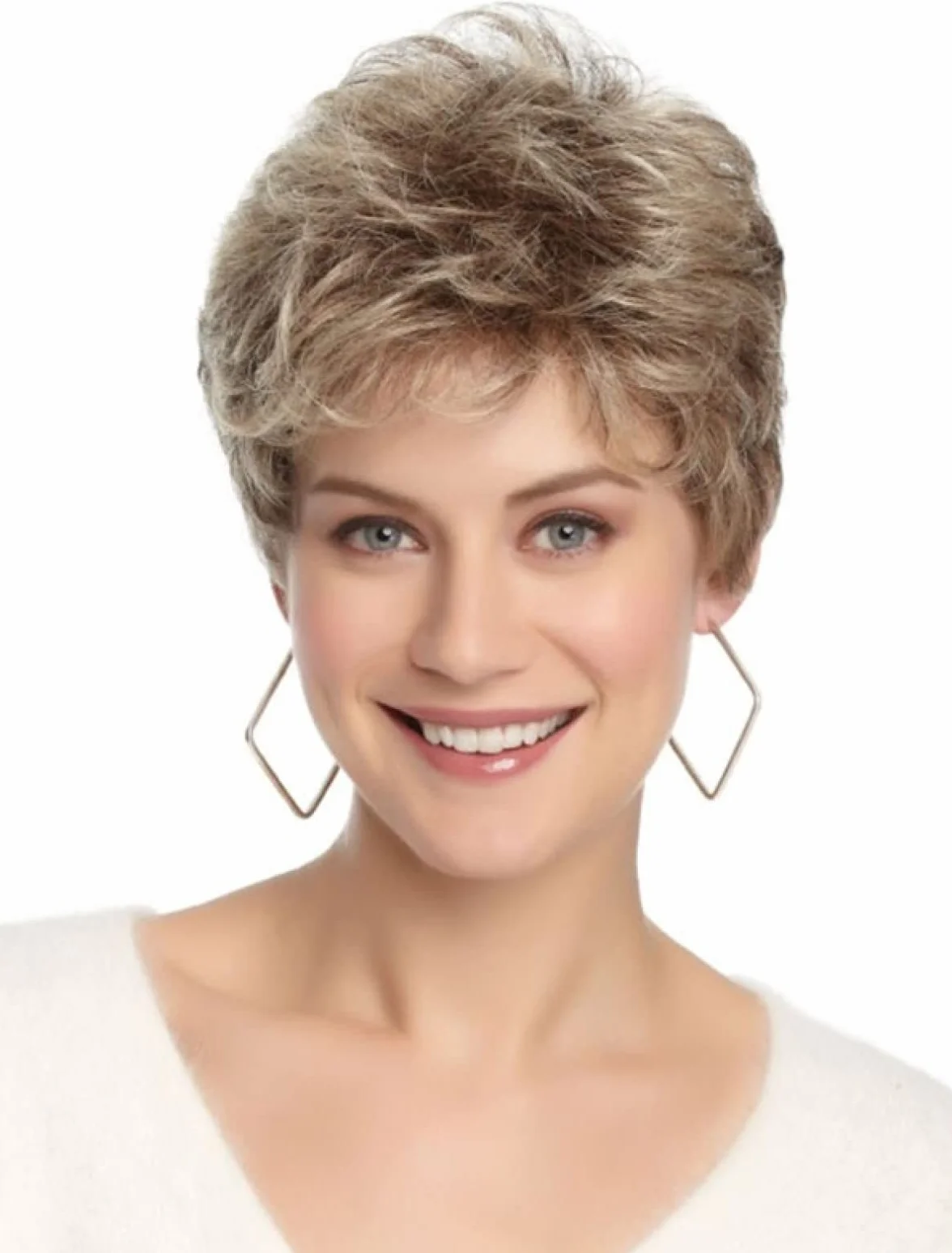 Pelucas de cabello dorado para mujer, pelo corto esponjoso, con flequillo oblicuo, rubio, rizado, peluca de cabello de aspecto natural para uso diario, adecuada para niñas de mediana edad y mujeres