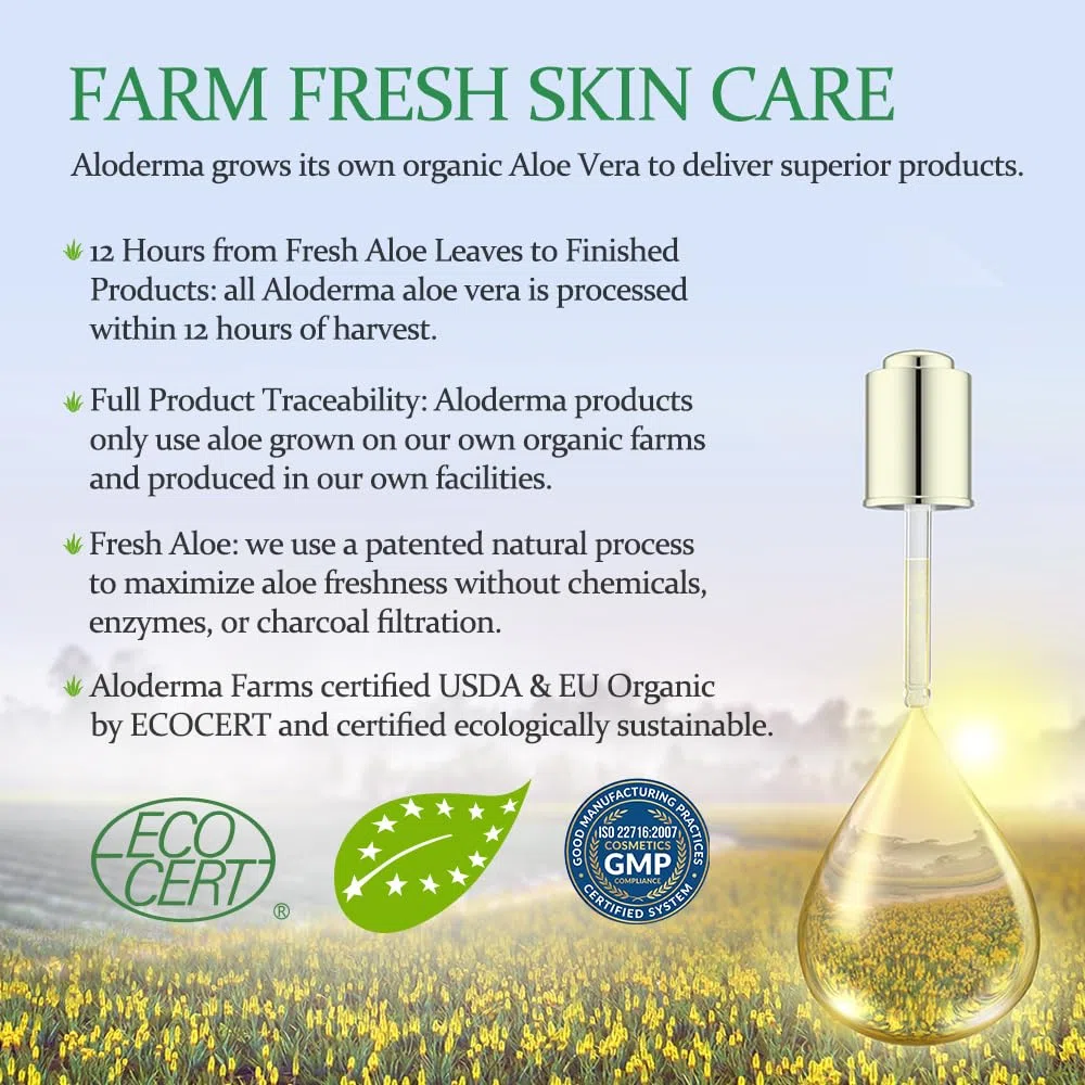 Aloderma Gel de aloe vera puro fabricado con 99% de aloe vera certificado orgánico USDA en 12 horas de cosecha (114 g, 113.4 g) sin concentrados en polvo ni parabenos, perfecto para uso diario