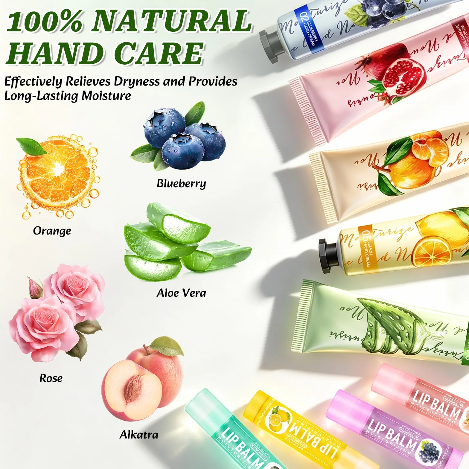 Set de Regalo de 100 Piezas con Crema de Manos, Mini Regalos para Mujeres que Incluyen Cremas de Manos, Bálsamos Labiales, Mini Limas de Uñas, Bolsitas de Organza y Tarjetas de Agradecimiento