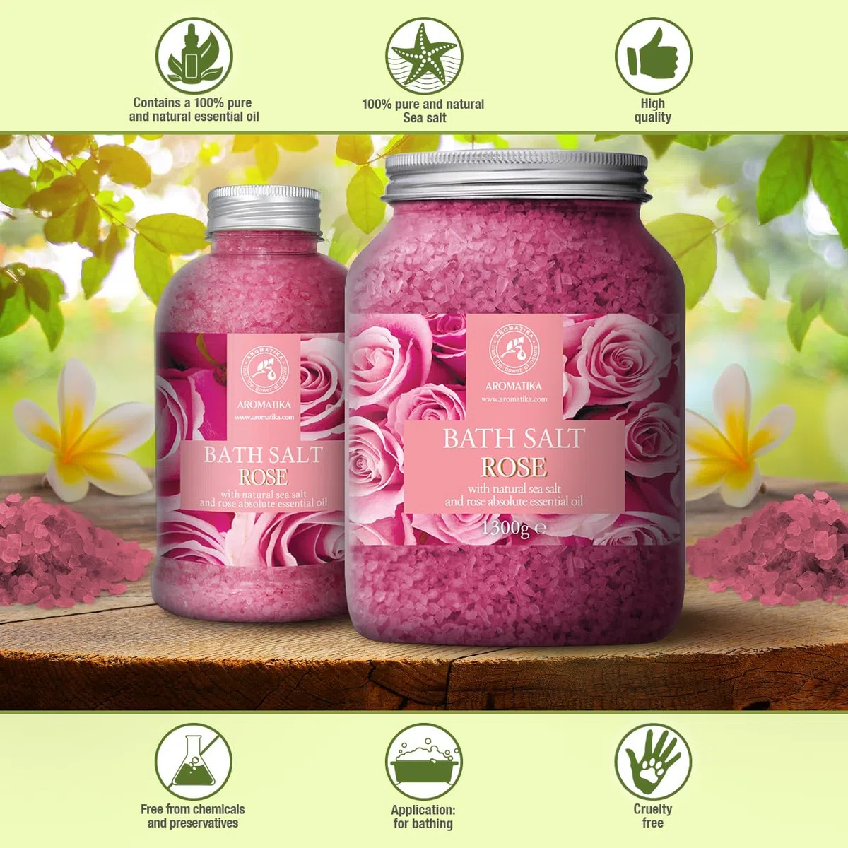 Sal de Baño de Rosas 1300g - Sal Marina con Aceite Esencial de Palisandro 100% Natural - Sal de Baño Natural Rosas para Dormir Bien - Alivio del Estrés - Belleza - Corporal - Relajación