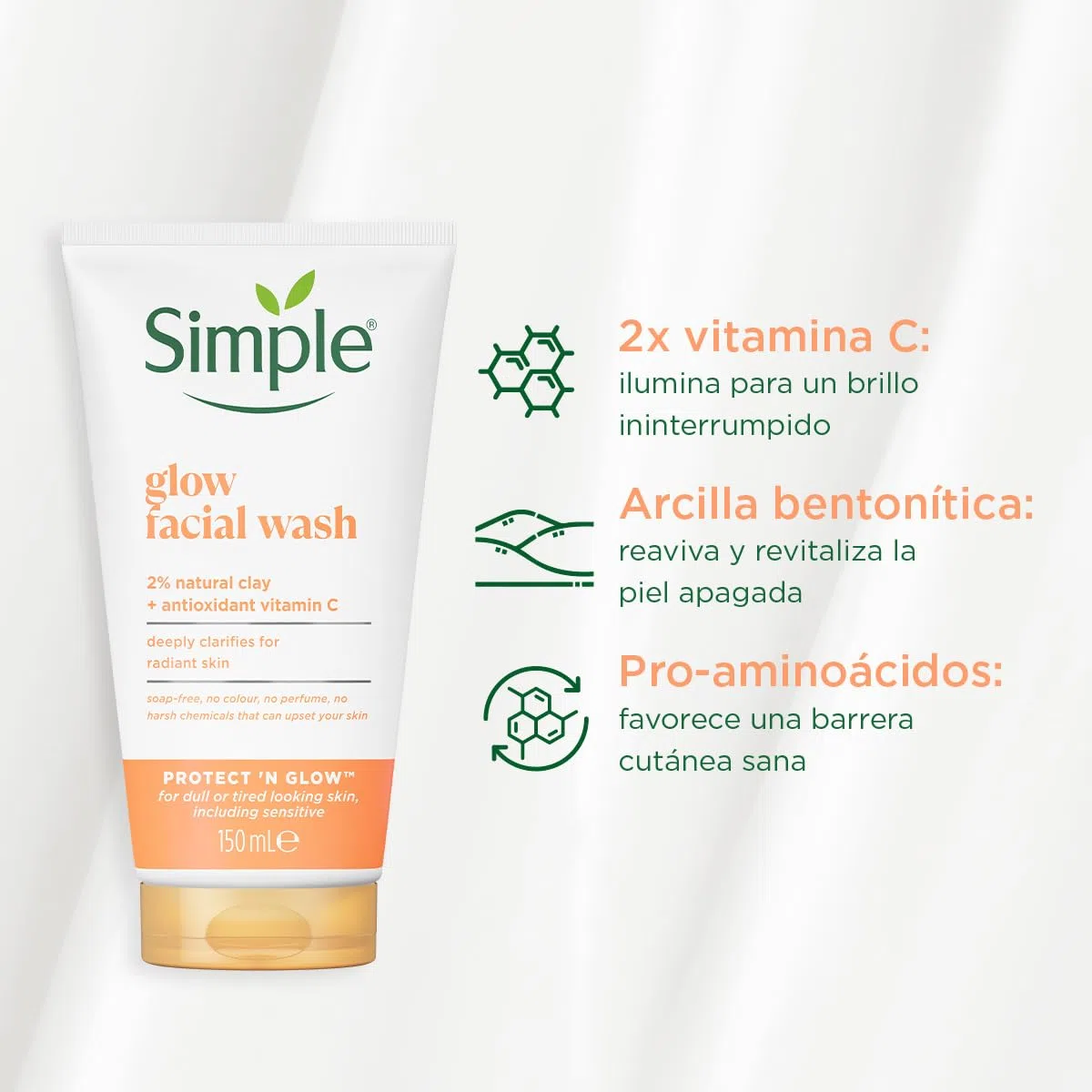 Simple Protect 'N' Glow Express Glow - Esmalte exfoliante para piel radiante (150 ml)
