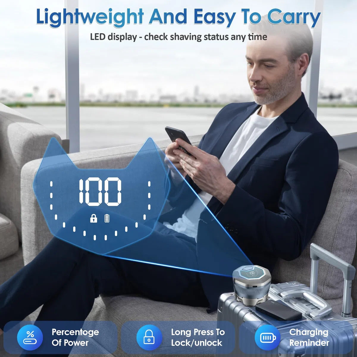 Journeyside Afeitadora Cabeza Calva,Afeitadora Cabeza Hombre, Afeitar Cabello Hombre Impermeable IPX7,6D Afeitar Eléctrica Flotante Flexible, Uso Seco y Húmedo,Con Pantalla LED Bloqueo de Viaje