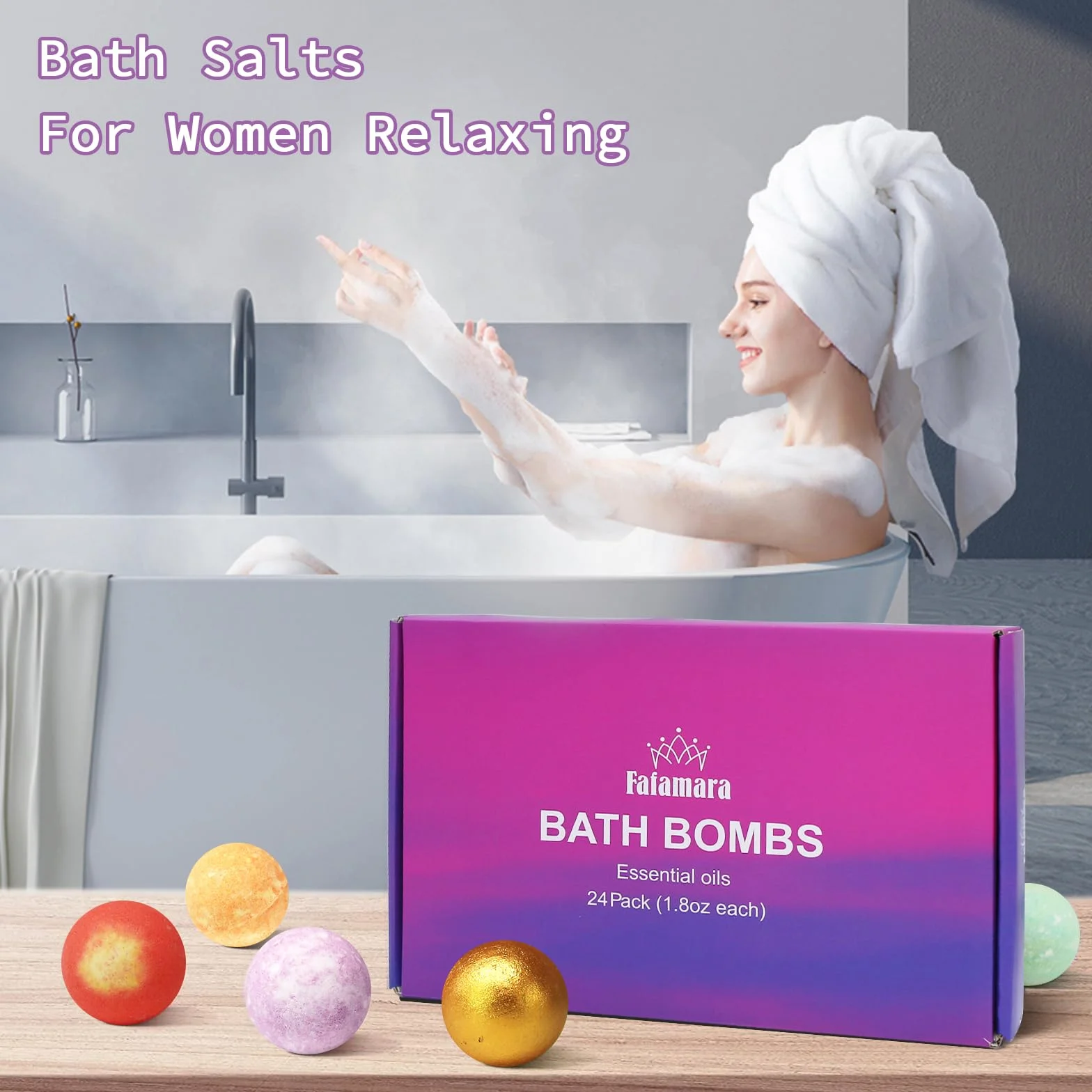 Fafamara 24 piezas de bombas de baño de regalo, bolas de baño ecológicas con ingredientes naturales para ella/él/novia/esposa para cumpleaños y Pascua