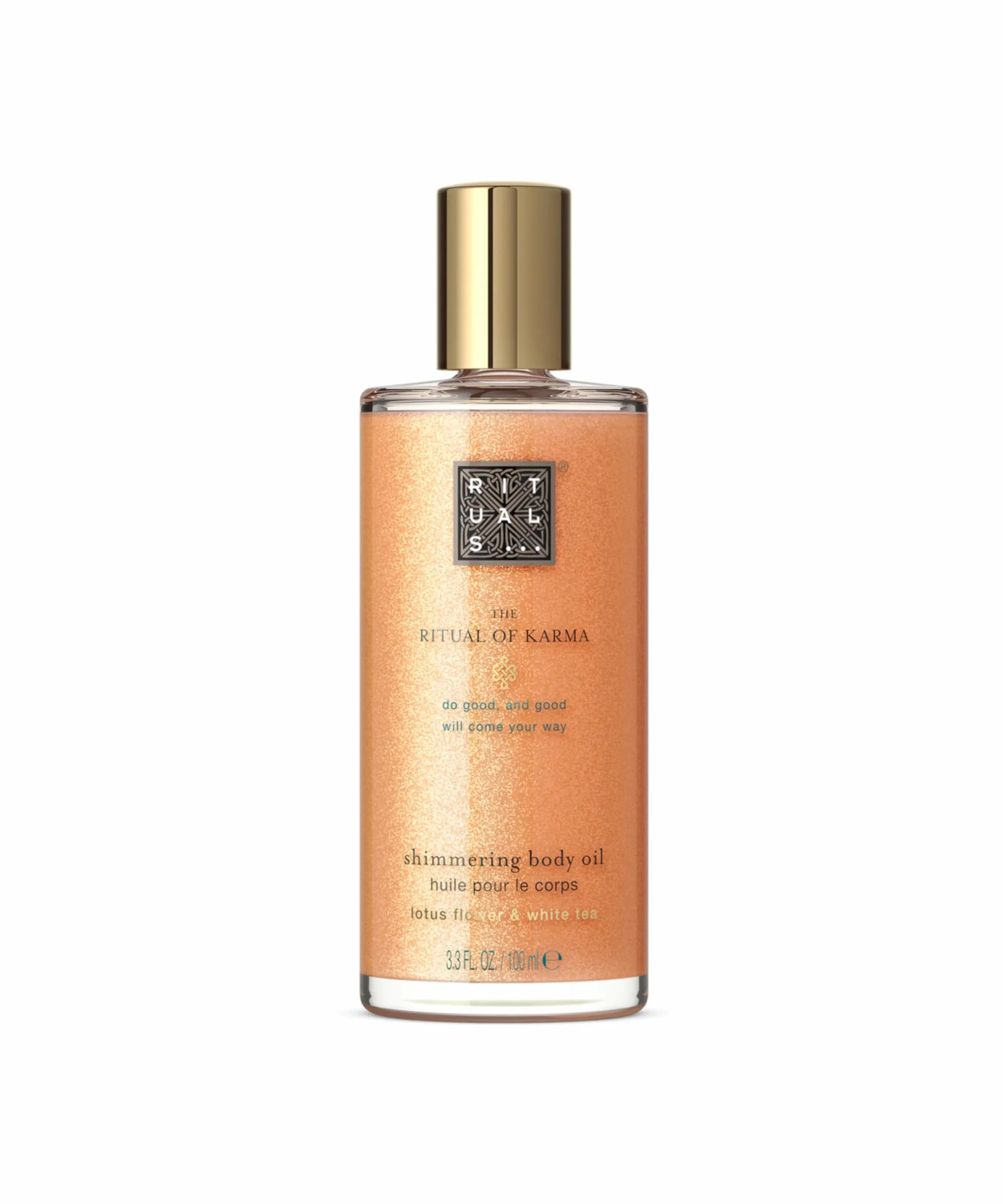 RITUALS Shimmer Body Oil The Ritual of Karma, Aceite Corporal Iluminador para una Piel Radiante con Flor de Loto, Extracto de Té Blanco y Aceites Nutritivos, 100 ml