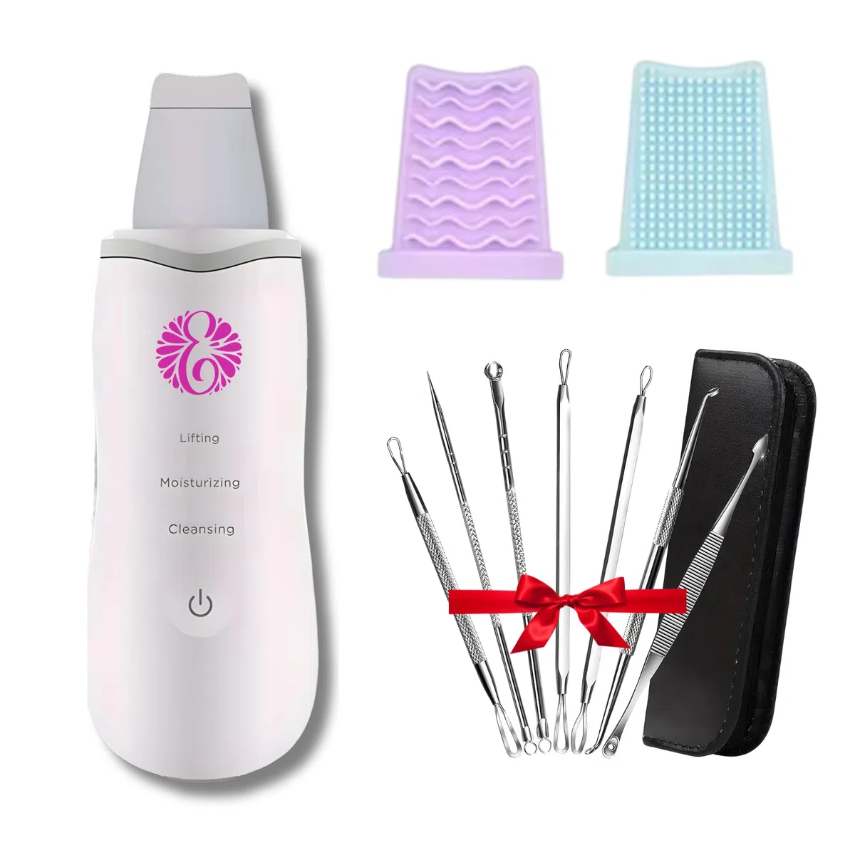 Cuidado Facial Peeling ultrasónico con 3 modos, espátula para limpieza facial, skin scrubber, lifting facial, depurador de piel, 7 herramientas removedoras de espinillas y puntos negros Regalo