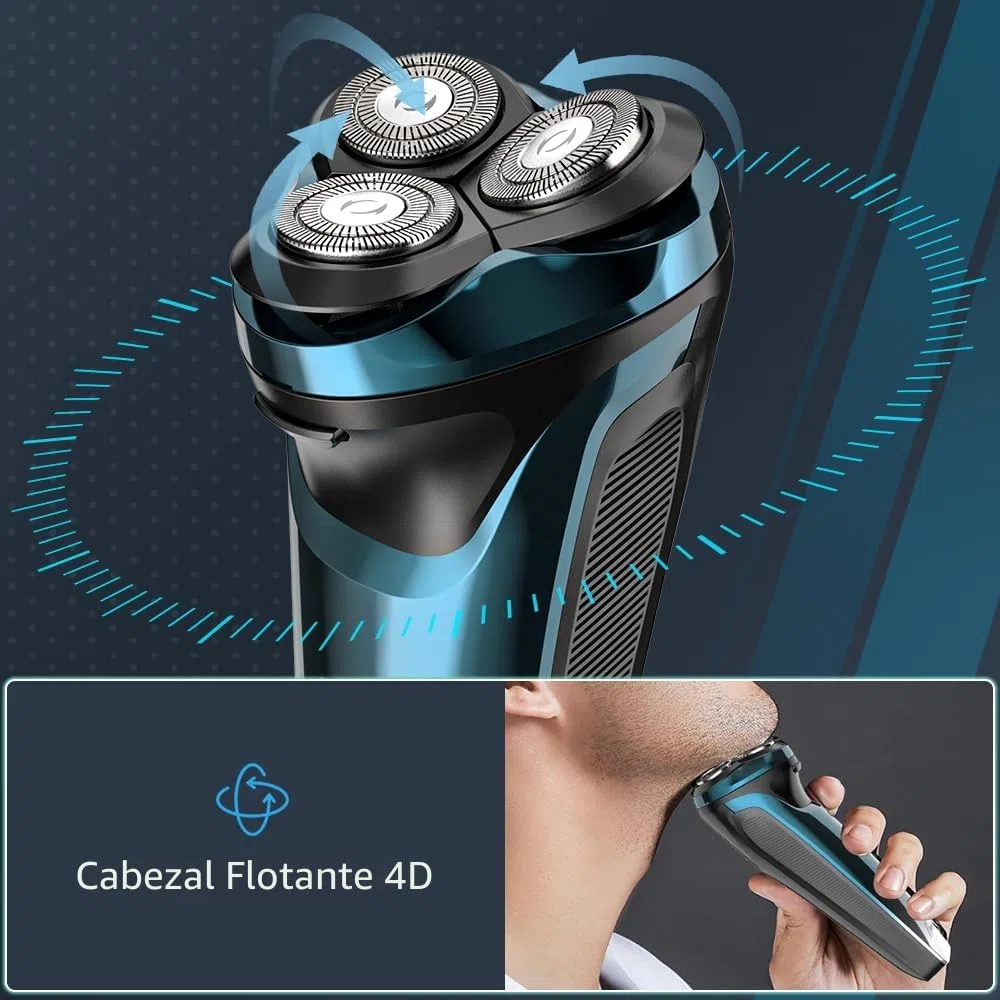 Máquina de Afeitar Barba [2026 New] Afeitadora Eléctrica Hombre con recortadora, Cabezal flexible 360º, 120 min de uso, En Seco y Húmedo, USB-C Recargable, Azul