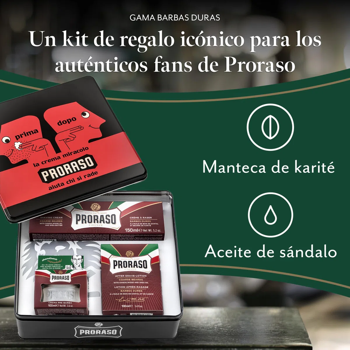 Proraso Vintage Selection, Gama Barbas Duras (pack trío), kit de cuidado barba de lujo con crema de preafeitado, jabón de afeitar en tubo y bálsamo para después del afeitado, Made in Italy