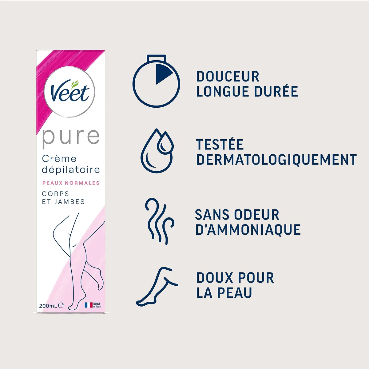 Veet Minima Crema depilatoria – Suavidad duradera después de la depilación – Piel normal – Tubo de 200 ml (3 unidades)
