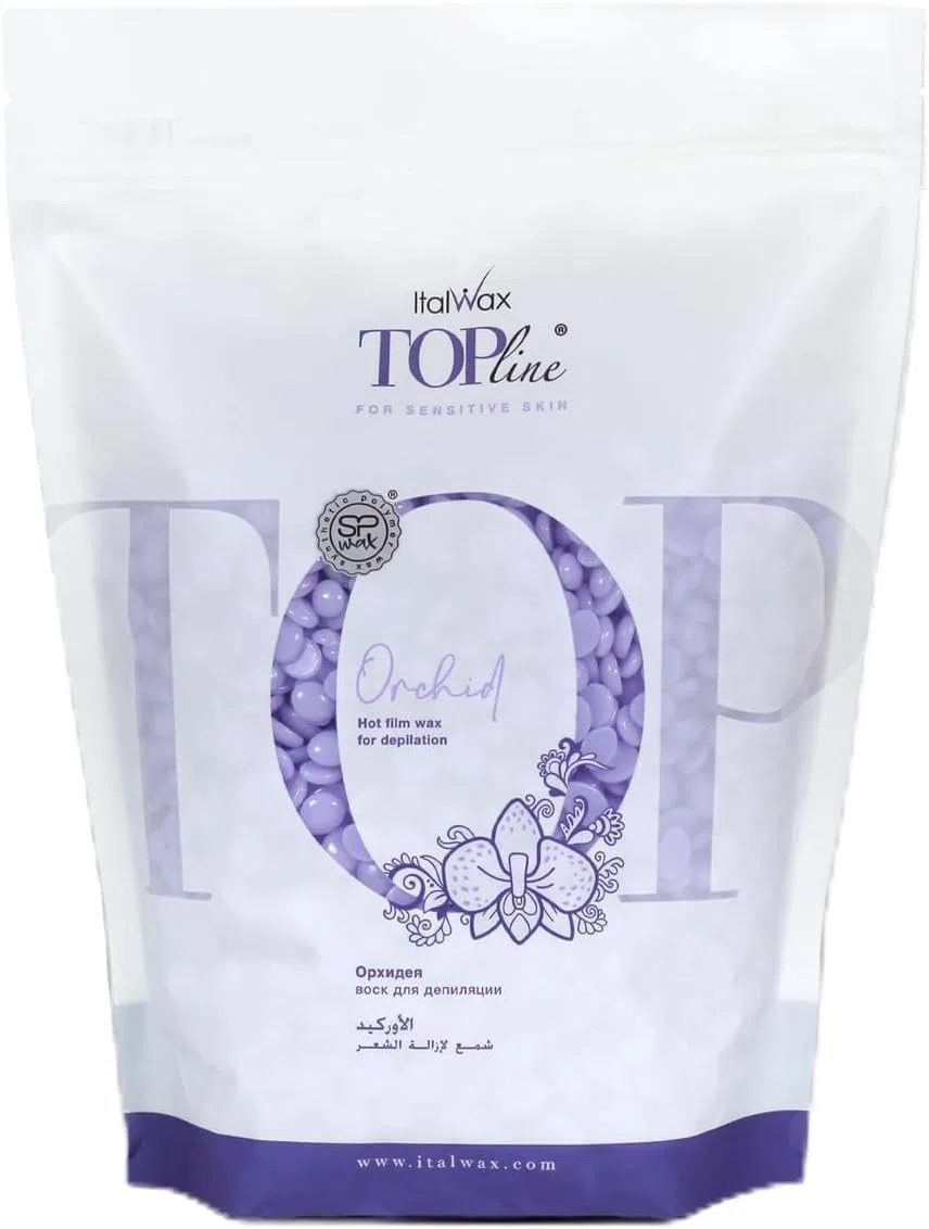 Italwax Top Line Orchid - 750g - Cera elástica en perlas para depilaciòn sin bandas - Formulación sintética ideal para pieles sensibles - Recomendado para la zona bikini y las axilas – Aroma orquídea