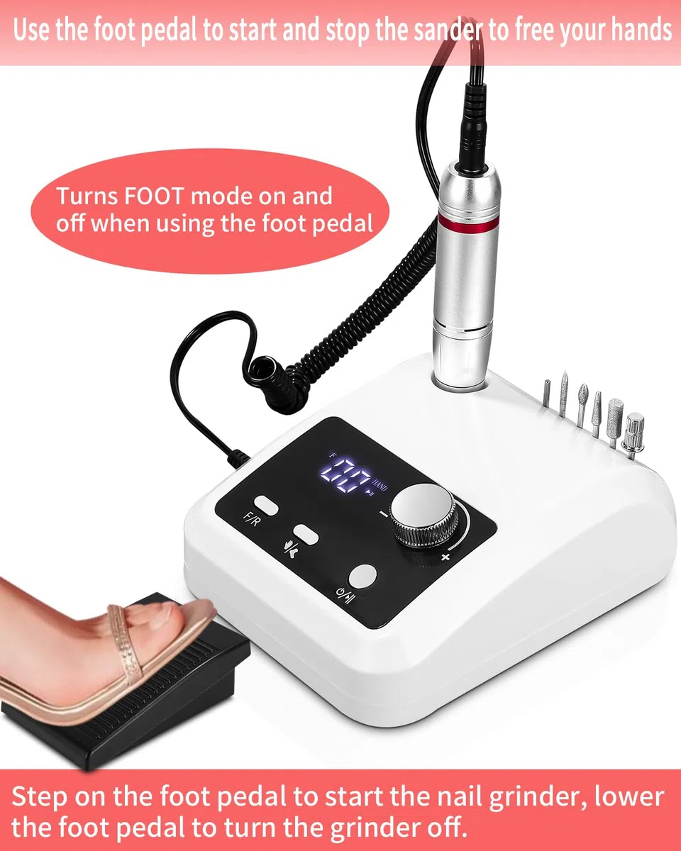 Torno para Uñas Profesional 45000 rpm, Drill para Uñas Profesional, Nail Drill, Lima Electrica Uñas, Torno Pedicura para Manicura, Pulido y Eliminación de gel de Uñas Acrílicas