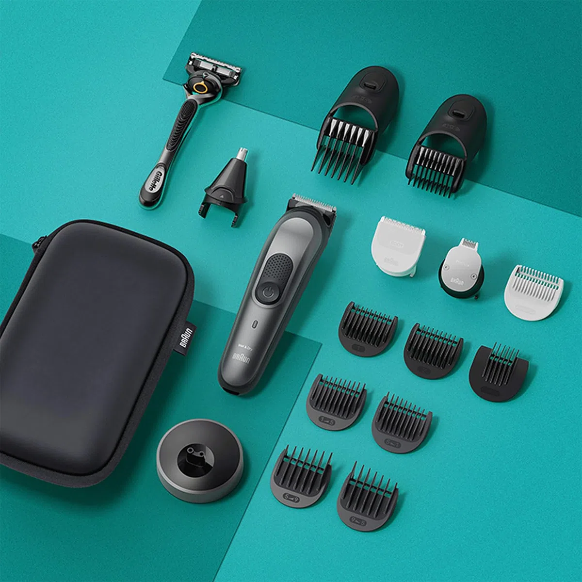 Braun MGK7491 - Kit de estilo 17 en 1 para barba, cuerpo, cabello con ProBlade, autonomía de 100 min, organizador, color gris