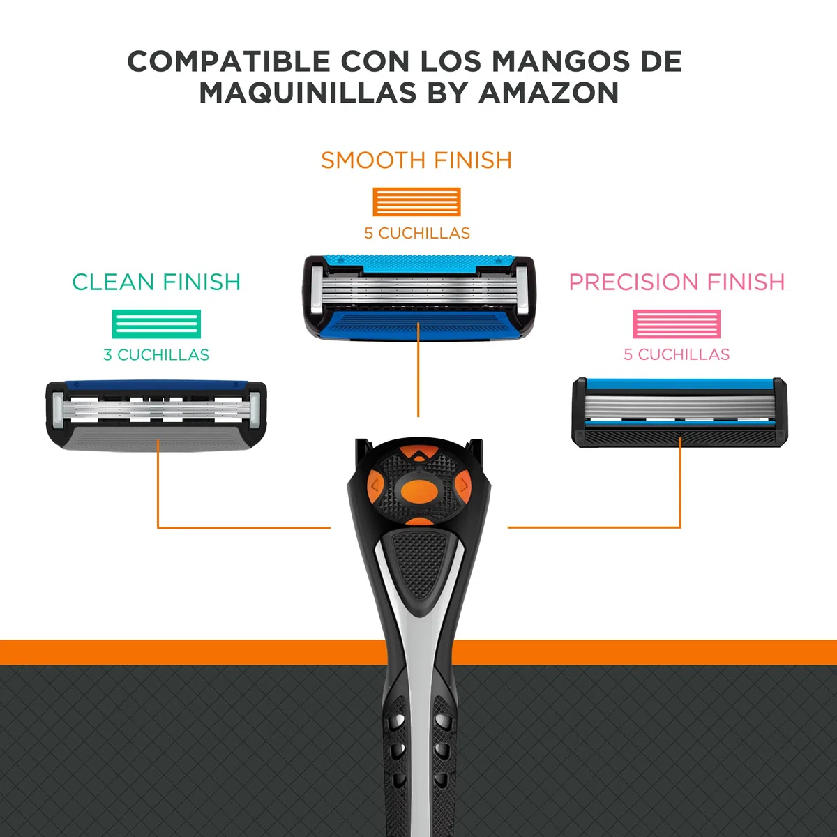 by Amazon Maquinilla de afeitar de cinco hojas para hombre con 6 recambios, Multicolor