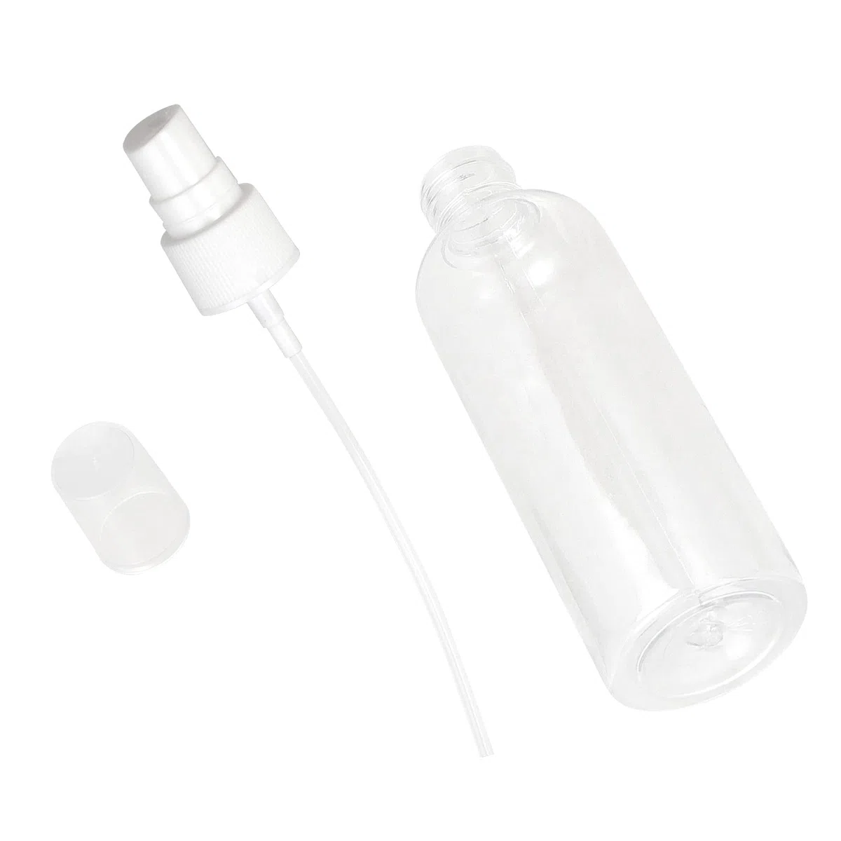 MANCHAP Paquete de 50 botellas de spray de plástico de 50 ml con tapas, botellas de plástico recargables vacías transparentes, botellas de spray de niebla fina, mini botellas de spray
