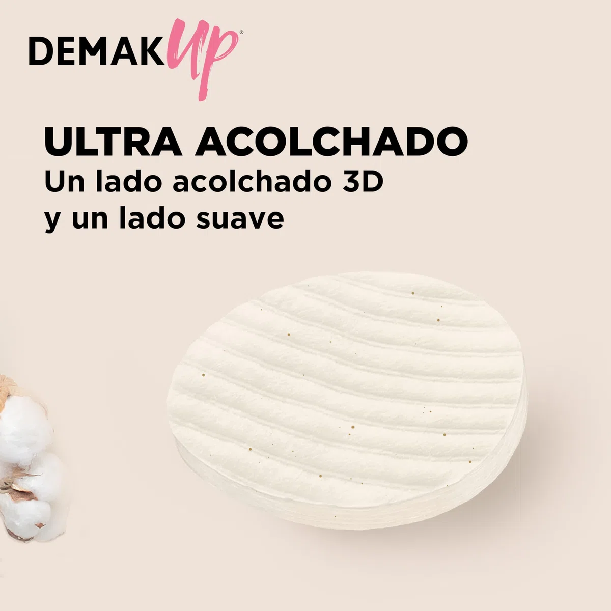 Demak'Up Cocoon - 850 Discos Desmaquillantes Redondos de Algodón - Textura Acolchada 3D - Fibras Naturales Sin Blanquear - 10x85