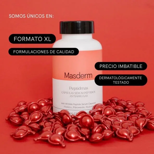 MASDERM - Capsulas de Serum con Peptidos Faciales Antiedad y Antiarrugas, Serum Hidratante Facial, Rutina Skin Care Producción Colageno, Piel más Suave, Crema Belleza Mujer Hidratante, 90 Capsulas