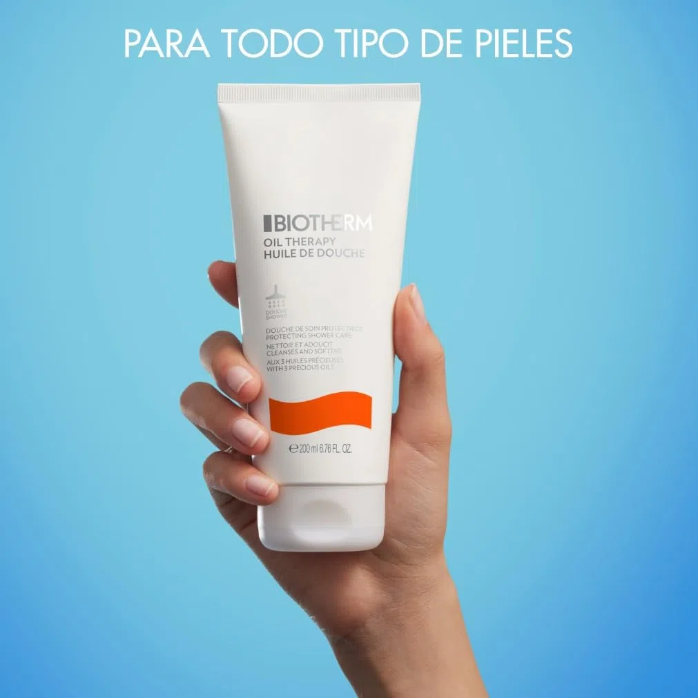 Biotherm, Aceite de Ducha Nutritivo, Para Pieles Secas, Suaviza, Calma y Limpia, Enriquecido con Aceites Esenciales de Rosa Mosqueta y Albaricoque, Oil Therapy Huile de Douche, 200 ml