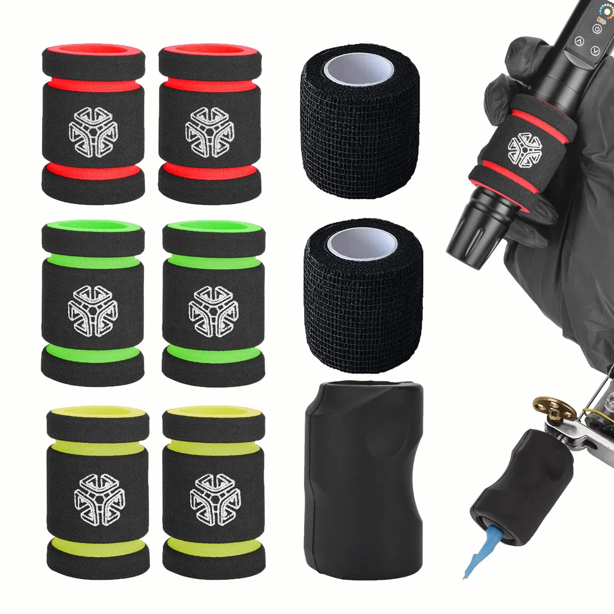 ATOMUS Tattoo Grip Cover Tattoo Pen Cover Warp 2pcs Tattoo Bandage 6pcs Memory Foam Sponge Grip Cover 1pc Silicone Tattoo Tube Grips For Tattoo Machine Pen
