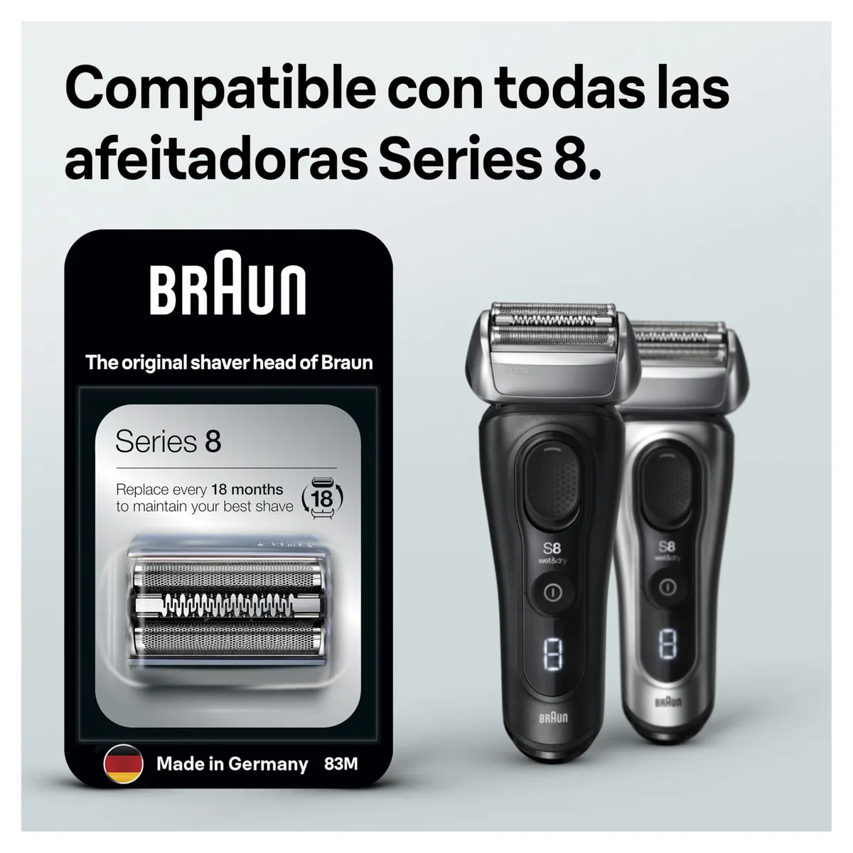 Braun Series 8 Cabezal De Recambio 83m Para Afeitadora Eléctrica, Compatible Con Las Afeitadoras Series 8, Plata